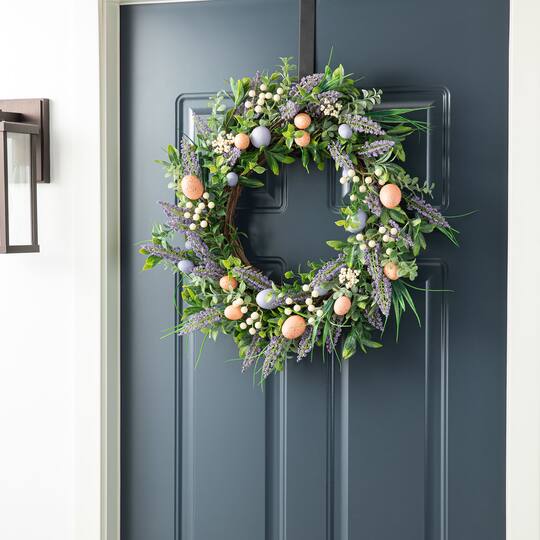 Glitzhome® 22" Easter Eggs & Lavender Wreath